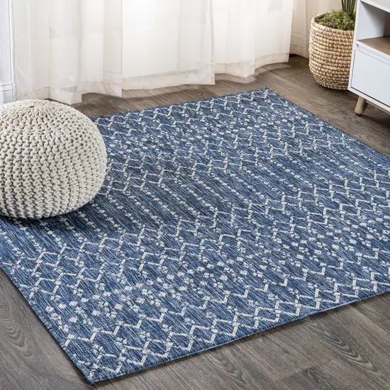 4' Navy Blue And Light Gray Square Trellis Indoor Outdoor Area Rug Photo 4