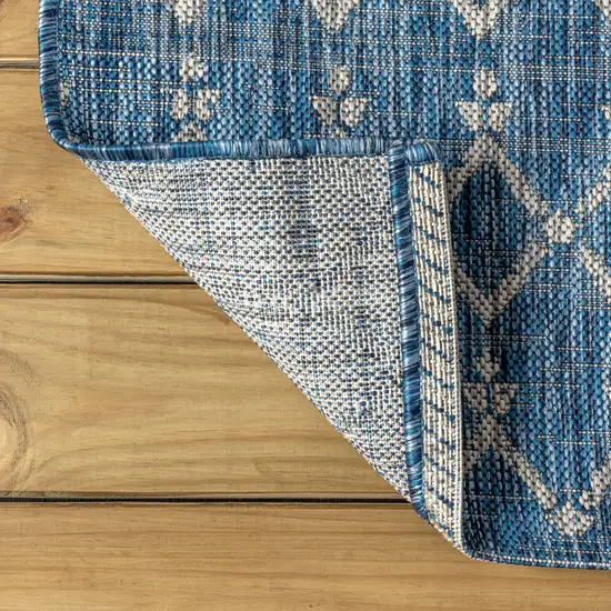 6' Navy Blue And Light Gray Square Trellis Indoor Outdoor Area Rug Photo 7