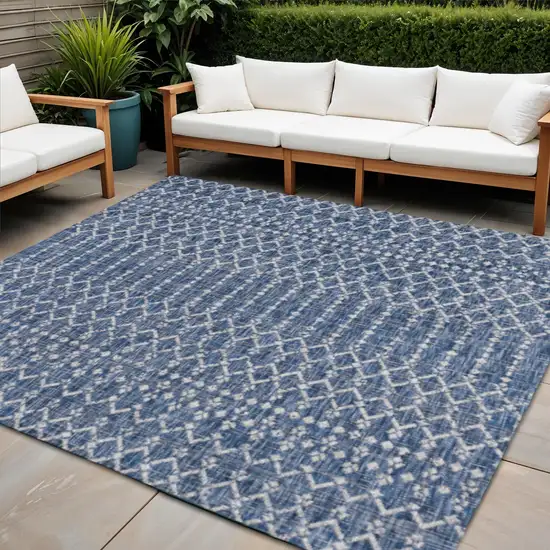 8' Navy Blue And Light Gray Square Trellis Indoor Outdoor Area Rug Photo 1