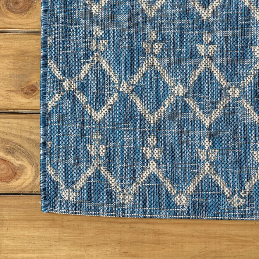 8' Navy Blue And Light Gray Square Trellis Indoor Outdoor Area Rug Photo 8