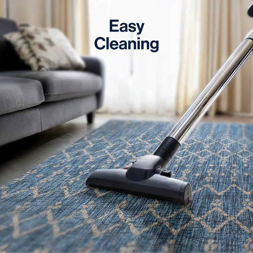 9' Navy Blue And Light Gray Square Trellis Indoor Outdoor Area Rug Photo 5