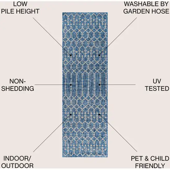 20' Navy Blue And Light Gray Trellis Indoor Outdoor Runner Rug Photo 7