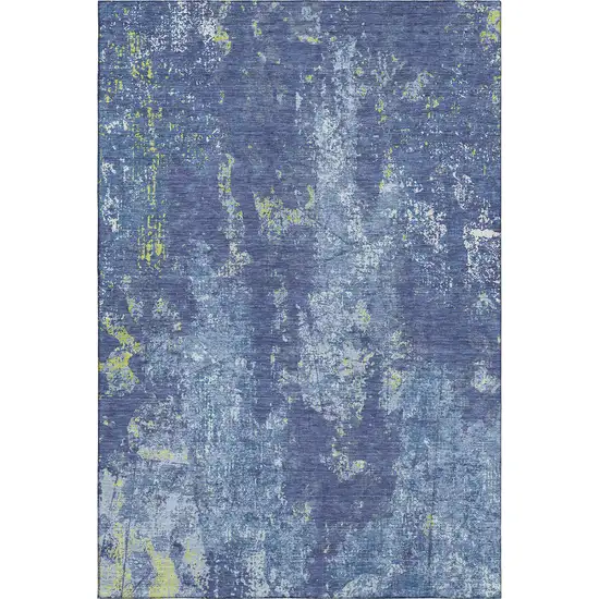 8' Navy Blue And Lime Green Abstract Washable Area Rug With UV Protection Photo 1