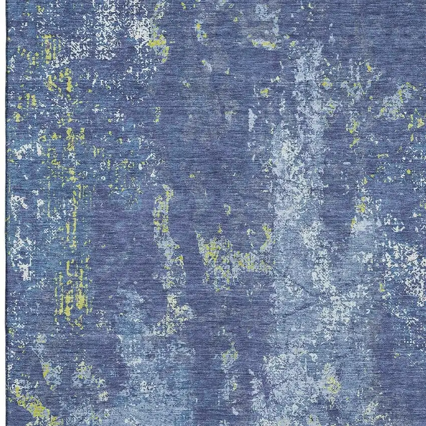 8' Navy Blue And Lime Green Abstract Washable Area Rug With UV Protection Photo 3