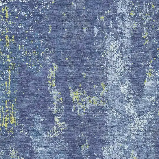 8' Navy Blue And Lime Green Abstract Washable Area Rug With UV Protection Photo 2