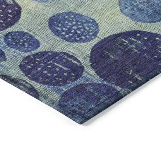 8' Navy Blue And Lime Green Round Geometric Washable Indoor Outdoor Area Rug Photo 8