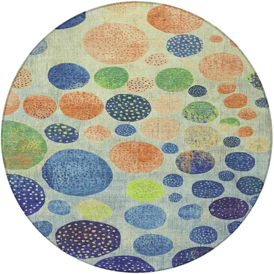 8' Navy Blue And Lime Green Round Geometric Washable Indoor Outdoor Area Rug Photo 3