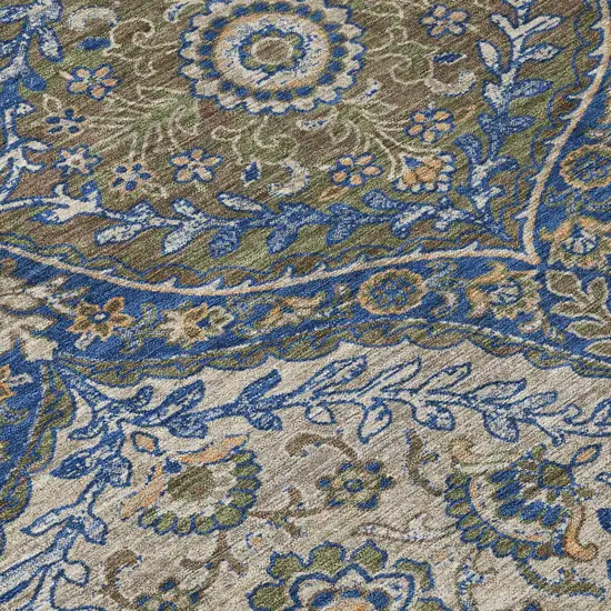 8' Navy Blue And Linen Round Ogee Washable Indoor Outdoor Area Rug Photo 6