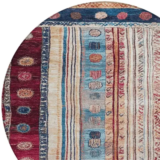 8' Navy Blue And Merlot Round Striped Washable Indoor Outdoor Area Rug Photo 8