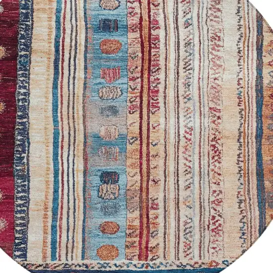 8' Navy Blue And Merlot Round Striped Washable Indoor Outdoor Area Rug Photo 4