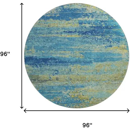 8' Navy Blue And Olive Green Abstract Washable Round Rug With UV Protection Photo 9