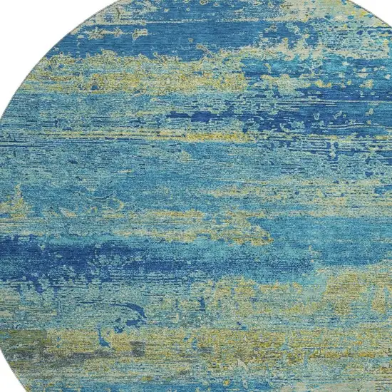 8' Navy Blue And Olive Green Abstract Washable Round Rug With UV Protection Photo 2