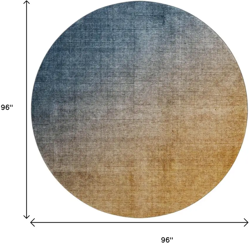 8' Navy Blue And Orange Ombre Washable Round Rug With UV Protection Photo 9