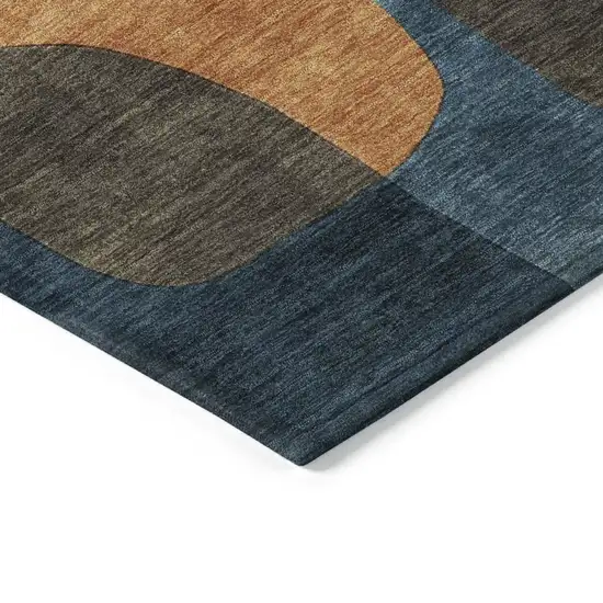 8' Navy Blue And Orange Round Abstract Washable Indoor Outdoor Area Rug Photo 7