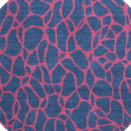 8' Navy Blue And Pink Geometric Washable Round Rug With UV Protection Photo 2