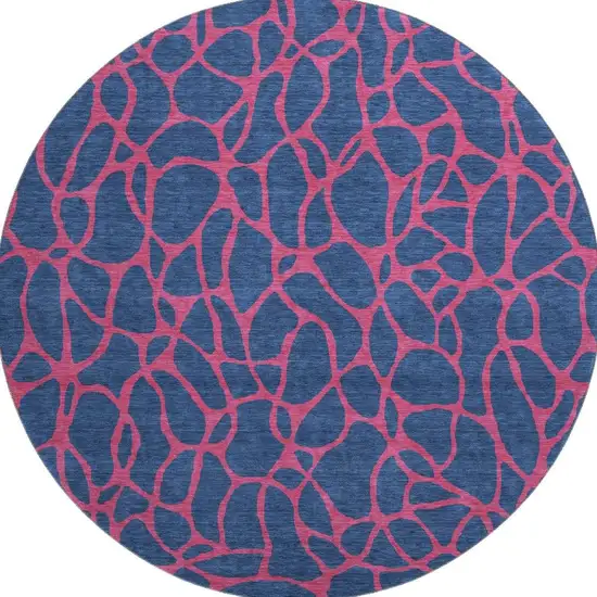 8' Navy Blue And Pink Geometric Washable Round Rug With UV Protection Photo 3