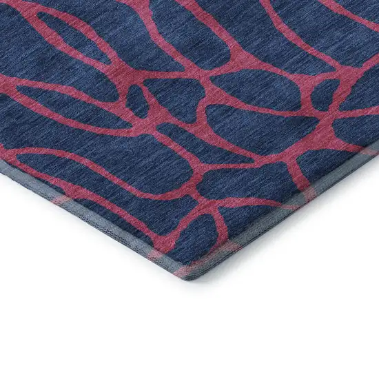 8' Navy Blue And Pink Geometric Washable Round Rug With UV Protection Photo 6