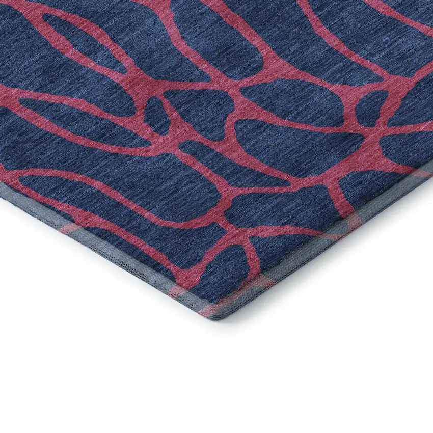 8' Navy Blue And Pink Geometric Washable Round Rug With UV Protection Photo 6
