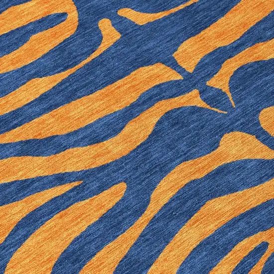 8' Navy Blue And Pink Round Animal Print Washable Indoor Outdoor Area Rug Photo 8