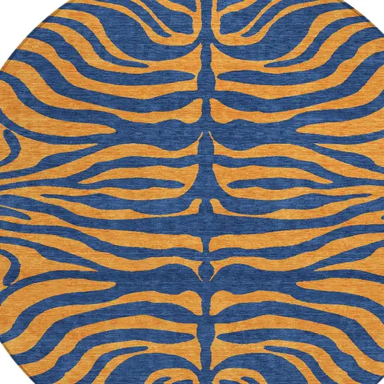 8' Navy Blue And Pink Round Animal Print Washable Indoor Outdoor Area Rug Photo 5