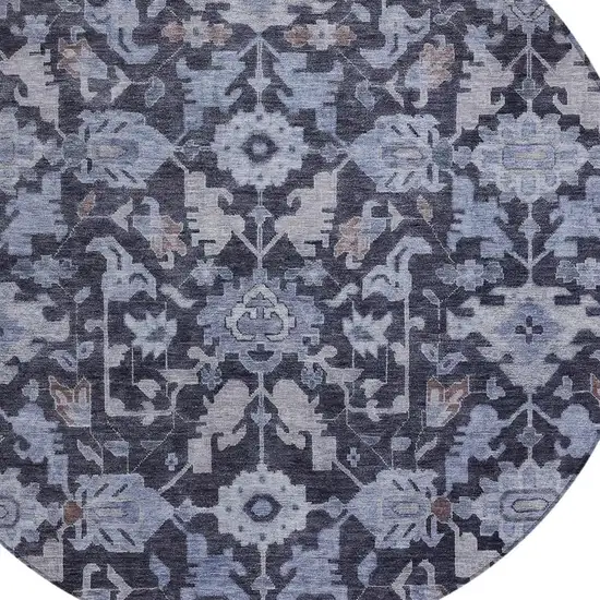 8' Navy Blue And Plum Round Floral Washable Indoor Outdoor Area Rug Photo 2
