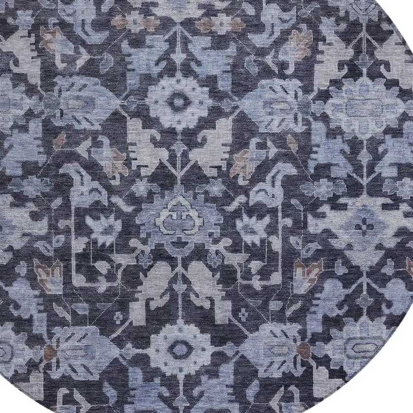 8' Navy Blue And Plum Round Floral Washable Indoor Outdoor Area Rug Photo 2