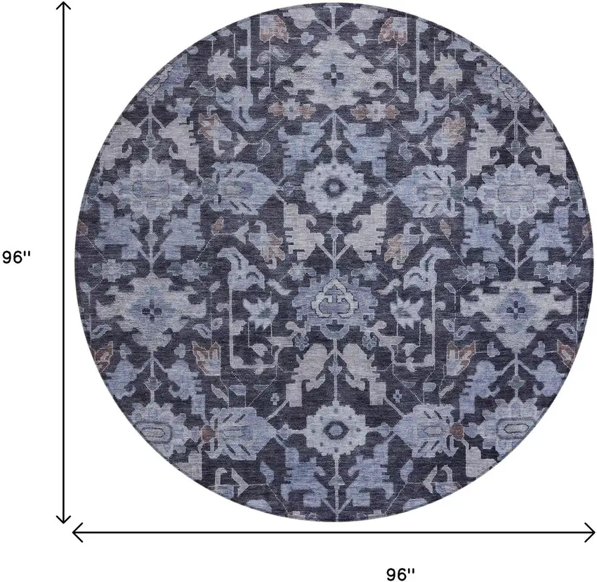 8' Navy Blue And Plum Round Floral Washable Indoor Outdoor Area Rug Photo 3