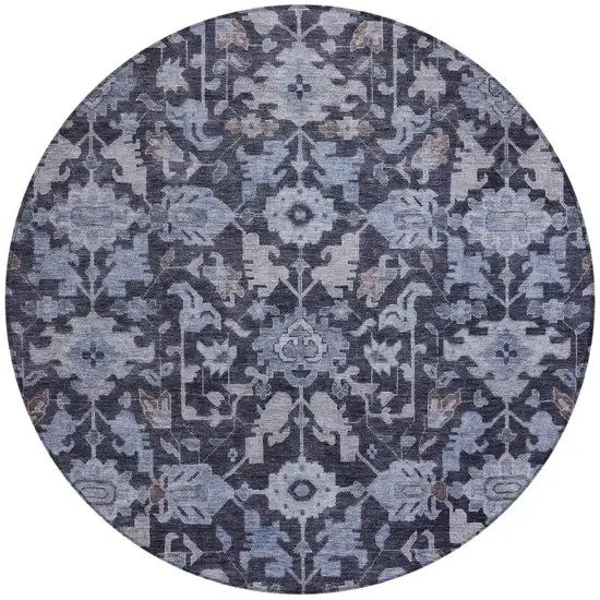 8' Navy Blue And Plum Round Floral Washable Indoor Outdoor Area Rug Photo 3
