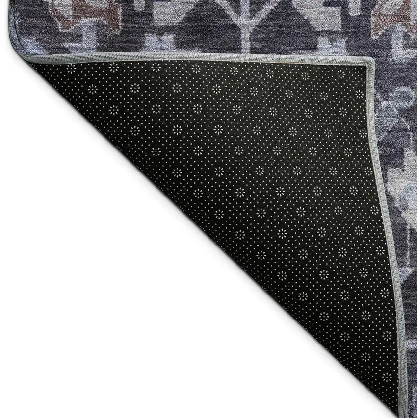 8' Navy Blue And Plum Round Floral Washable Indoor Outdoor Area Rug Photo 7