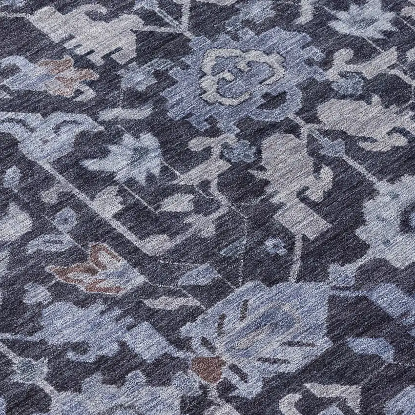 8' Navy Blue And Plum Round Floral Washable Indoor Outdoor Area Rug Photo 9