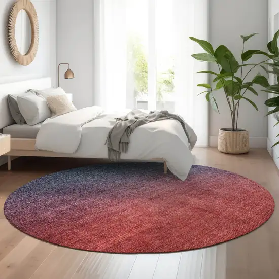 8' Navy Blue And Red Ombre Washable Round Rug With UV Protection Photo 5