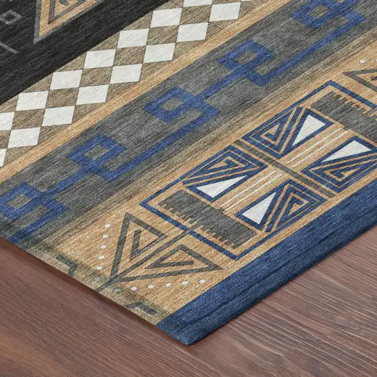 8' Navy Blue And Salmon Round Tribal Washable Indoor Outdoor Area Rug Photo 5