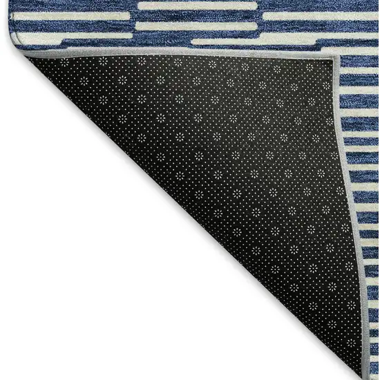 8' Navy Blue And Silver Abstract Geometric Washable Round Rug With UV Protection Photo 6