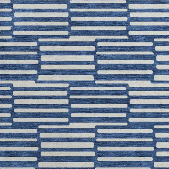 8' Navy Blue And Silver Abstract Geometric Washable Round Rug With UV Protection Photo 3