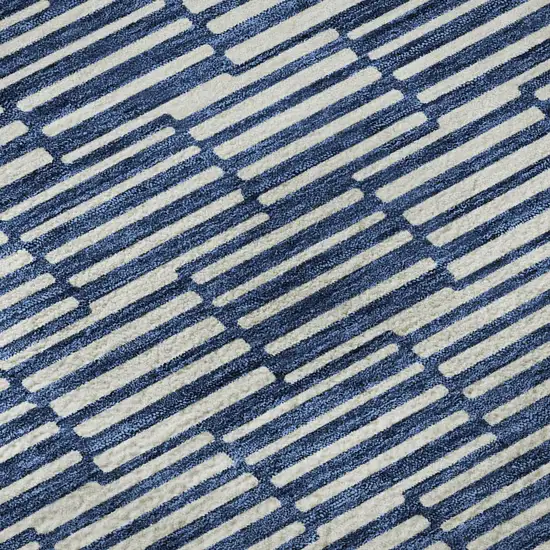 8' Navy Blue And Silver Abstract Geometric Washable Round Rug With UV Protection Photo 9