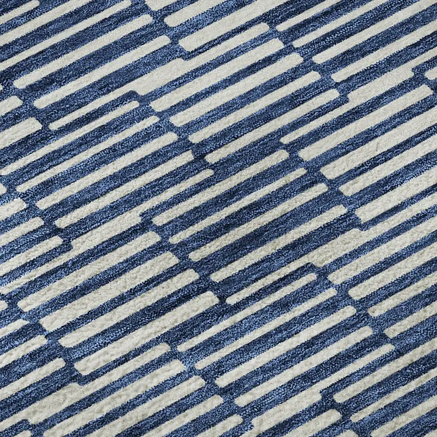 8' Navy Blue And Silver Abstract Geometric Washable Round Rug With UV Protection Photo 9