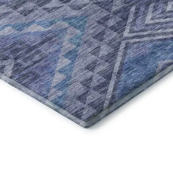 8' Navy Blue And Silver Geometric Washable Round Rug With UV Protection Photo 6