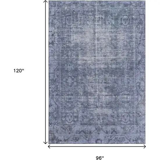 8' Navy Blue And Silver Oriental Washable Area Rug With UV Protection Photo 6