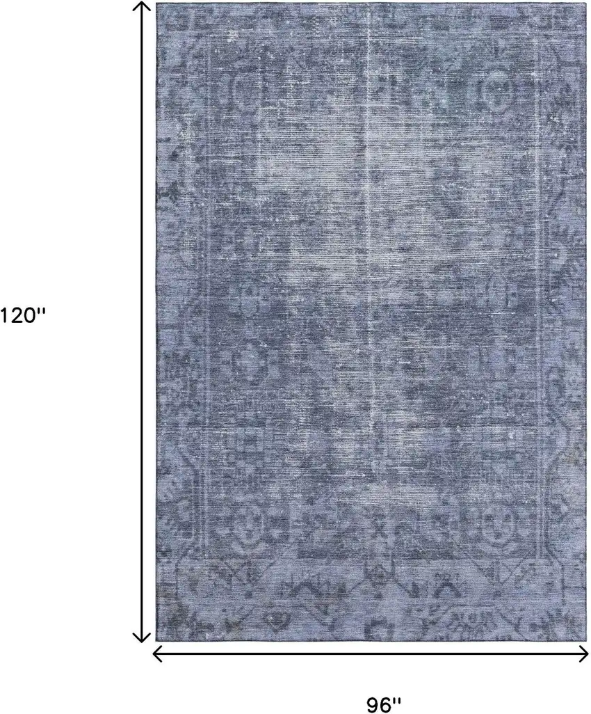 8' Navy Blue And Silver Oriental Washable Area Rug With UV Protection Photo 6