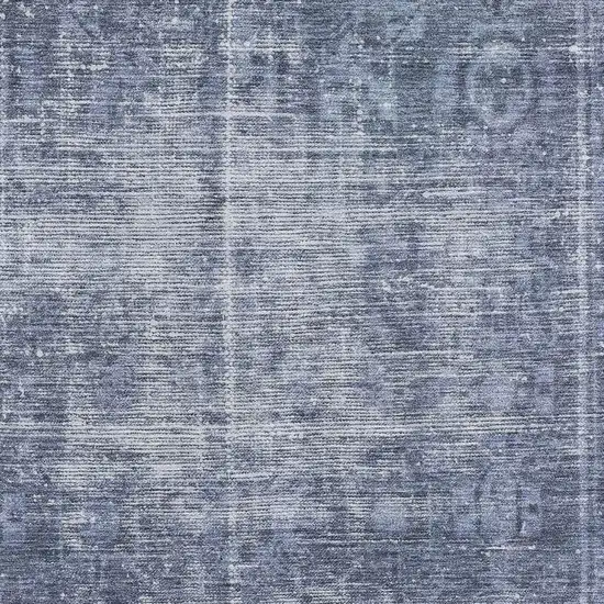 8' Navy Blue And Silver Oriental Washable Area Rug With UV Protection Photo 2