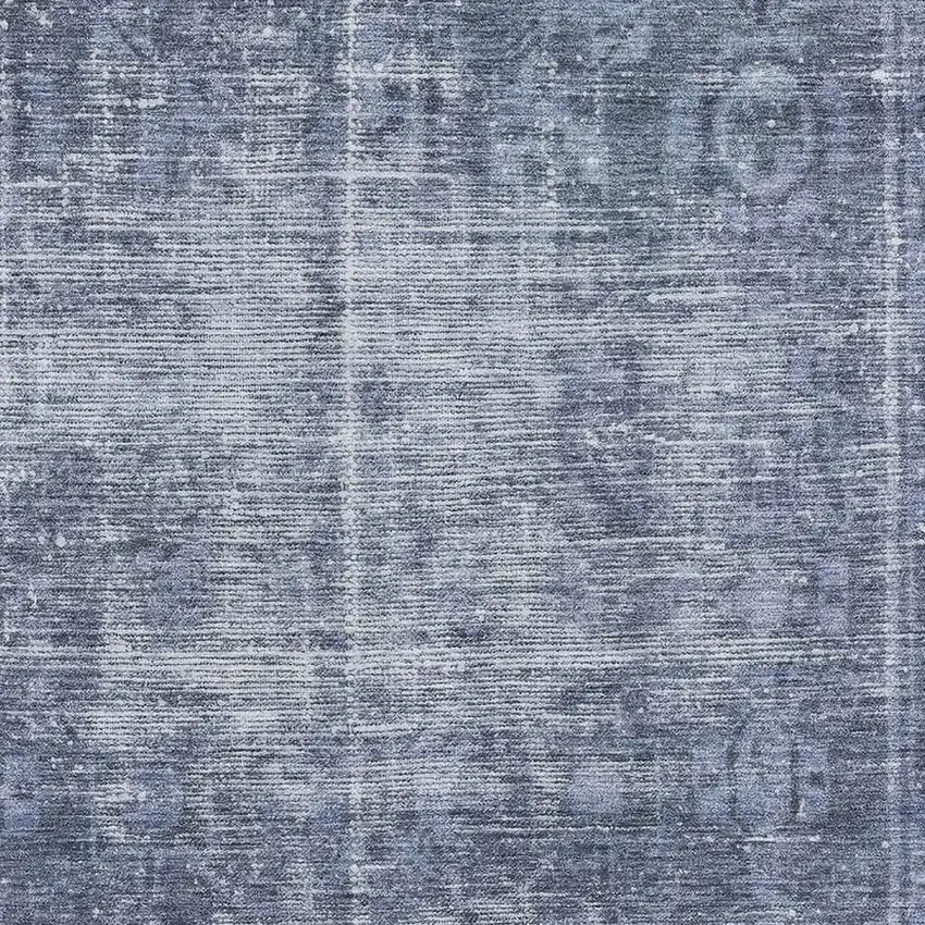 8' Navy Blue And Silver Oriental Washable Area Rug With UV Protection Photo 2