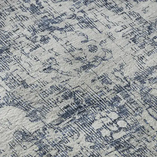 8' Navy Blue And Silver Oriental Washable Area Rug With UV Protection Photo 9