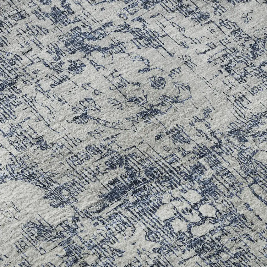 8' Navy Blue And Silver Oriental Washable Area Rug With UV Protection Photo 9