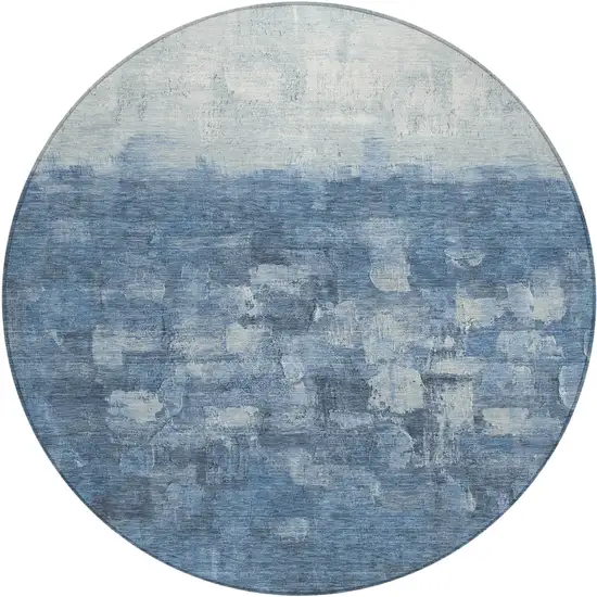 8' Navy Blue And Silver Round Abstract Washable Indoor Outdoor Area Rug Photo 2