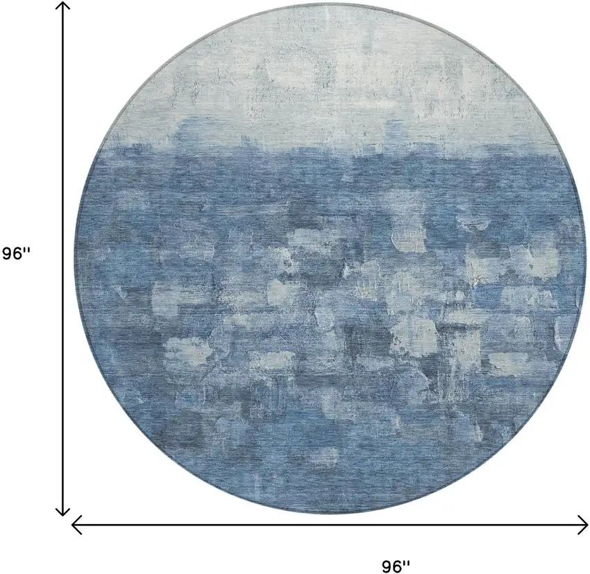 8' Navy Blue And Silver Round Abstract Washable Indoor Outdoor Area Rug Photo 3