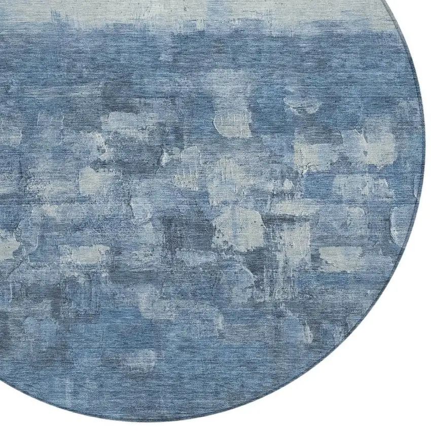8' Navy Blue And Silver Round Abstract Washable Indoor Outdoor Area Rug Photo 4