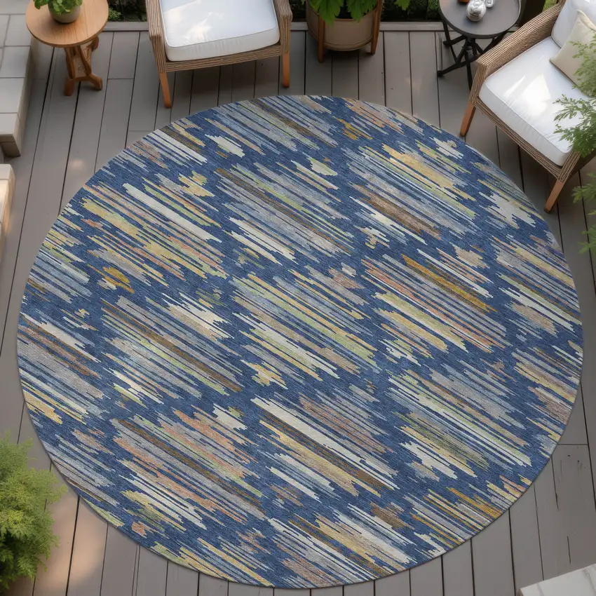 8' Navy Blue And Silver Round Southwestern Washable Indoor Outdoor Area Rug Photo 4