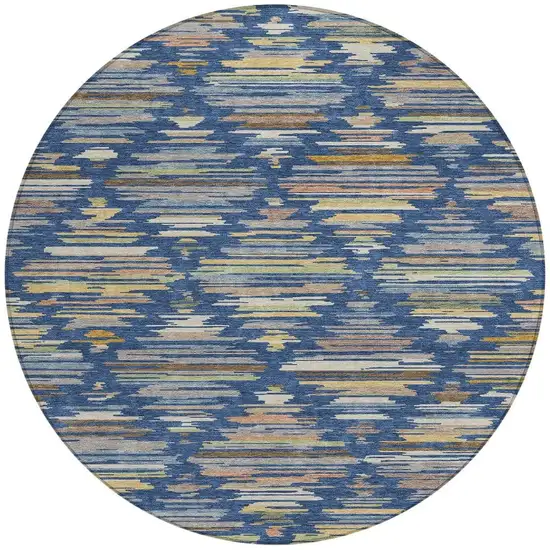 8' Navy Blue And Silver Round Southwestern Washable Indoor Outdoor Area Rug Photo 3