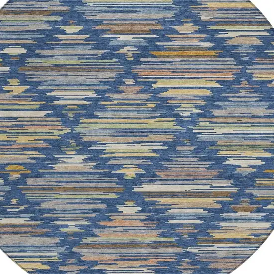 8' Navy Blue And Silver Round Southwestern Washable Indoor Outdoor Area Rug Photo 2
