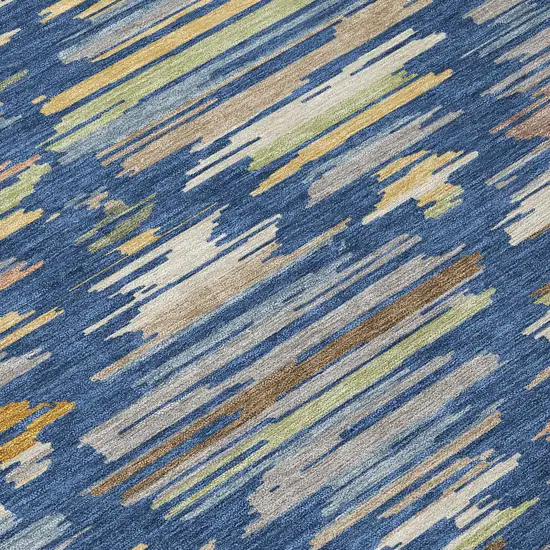 8' Navy Blue And Silver Round Southwestern Washable Indoor Outdoor Area Rug Photo 7